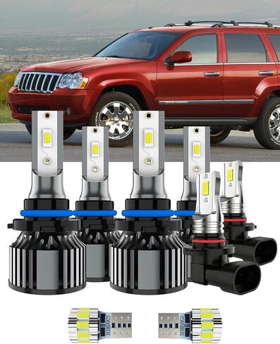 Bulbs Fit For Jeep Grand Cherokee 2005-2010, 9005 High Beam 9006 Low Beam 9145 Fog Light License Plate Lights Combo, 400% Brightness 6000K White Glow, Plug-N-Play, 8 Pack in Kuwait