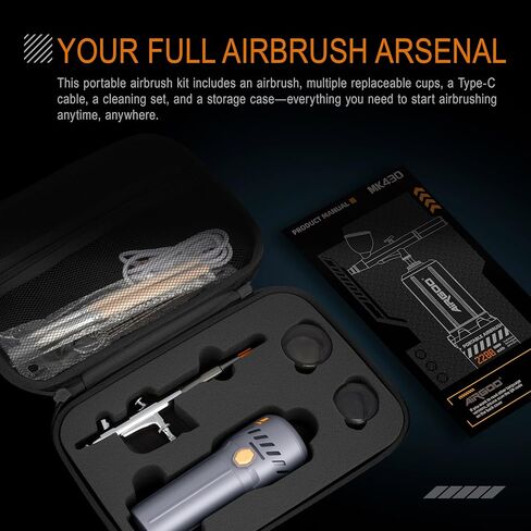 مجموعة بخاخة Airgoo المحمولة مع ضاغط هواء MK430-215 مع فوهة 0.3 مم، مجموعة مسدس بخاخة لاسلكية مع أكواب سائلة قابلة للاستبدال 5cc/10cc/20cc للمكياج، والحرف اليدوية، والوشم، والنمذجة، وتزيين الكعك in Saudi Arabia