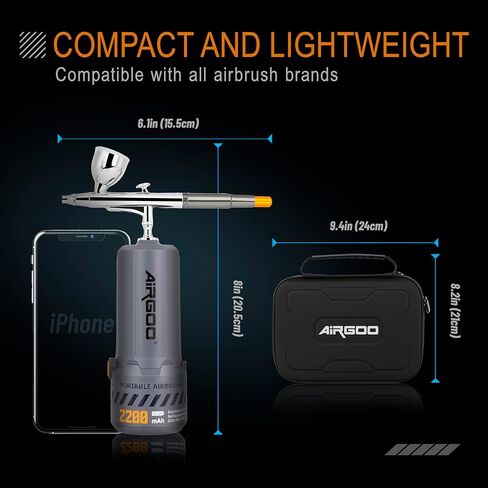 مجموعة بخاخة Airgoo المحمولة مع ضاغط هواء MK430-215 مع فوهة 0.3 مم، مجموعة مسدس بخاخة لاسلكية مع أكواب سائلة قابلة للاستبدال 5cc/10cc/20cc للمكياج، والحرف اليدوية، والوشم، والنمذجة، وتزيين الكعك in Saudi Arabia