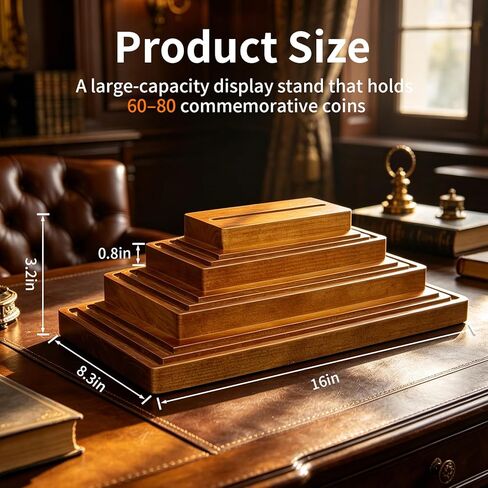 Challenge Coin Display, 4 Tier Double Groove Coin Holder Holds 60-80 Coins, Wooden Military Display Stand, Coin Collection Holders for Collectors, Army Coins Rack Displays Case for Desk Office in Kuwait