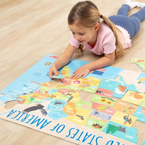 Melissa & Doug USA Map Jumbo Floor Puzzle, 51-Piece Jigsaw Puzzle of The United States, with State Capitals, Over 3 Ft Long, Kids Puzzles for Girls & Boys Ages 6+ in Kuwait