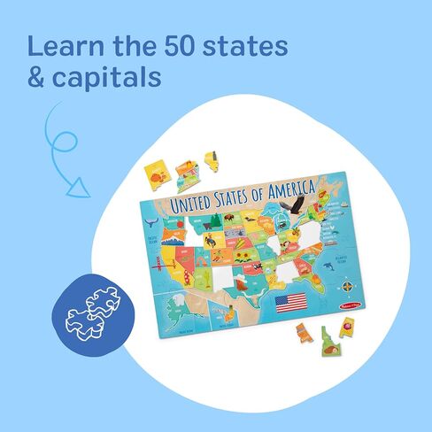 Melissa & Doug USA Map Jumbo Floor Puzzle, 51-Piece Jigsaw Puzzle of The United States, with State Capitals, Over 3 Ft Long, Kids Puzzles for Girls & Boys Ages 6+ in Kuwait