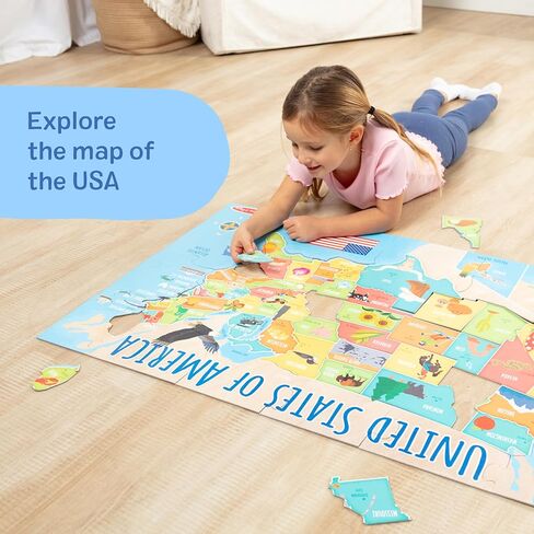 Melissa & Doug USA Map Jumbo Floor Puzzle, 51-Piece Jigsaw Puzzle of The United States, with State Capitals, Over 3 Ft Long, Kids Puzzles for Girls & Boys Ages 6+ in Kuwait