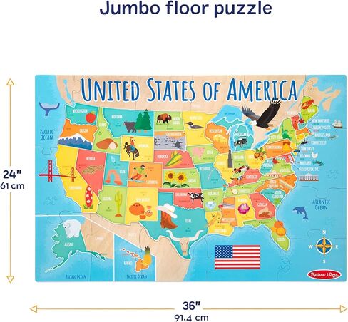 Melissa & Doug USA Map Jumbo Floor Puzzle, 51-Piece Jigsaw Puzzle of The United States, with State Capitals, Over 3 Ft Long, Kids Puzzles for Girls & Boys Ages 6+ in Kuwait
