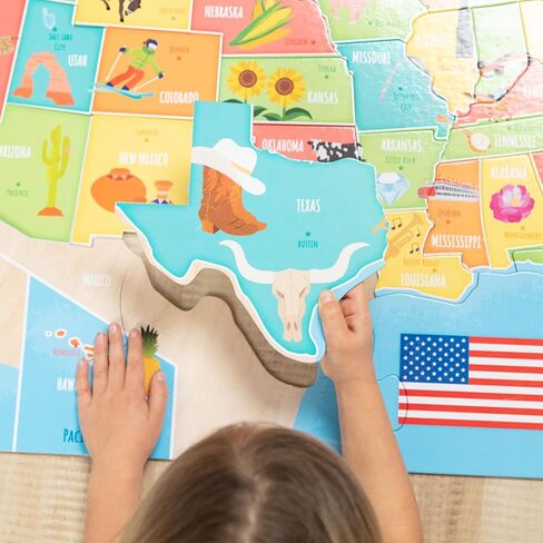 Melissa & Doug USA Map Jumbo Floor Puzzle, 51-Piece Jigsaw Puzzle of The United States, with State Capitals, Over 3 Ft Long, Kids Puzzles for Girls & Boys Ages 6+ in Kuwait