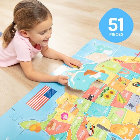 Melissa & Doug USA Map Jumbo Floor Puzzle, 51-Piece Jigsaw Puzzle of The United States, with State Capitals, Over 3 Ft Long, Kids Puzzles for Girls & Boys Ages 6+ in Kuwait
