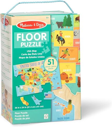 Melissa & Doug USA Map Jumbo Floor Puzzle, 51-Piece Jigsaw Puzzle of The United States, with State Capitals, Over 3 Ft Long, Kids Puzzles for Girls & Boys Ages 6+ in Kuwait