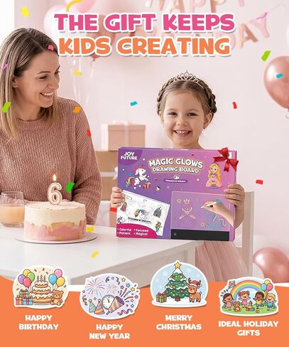 Rechargeable LED Drawing Board, 10" Glow Doodle Pad for Girl, 4 Modes Neon Light Up Drawing Tablet, with 7 Pens, 10 Tracing Sheets, Princess Art Craft Set, Ideal Gift for Girls 3 4 5 6 7 8 Year Old in Kuwait