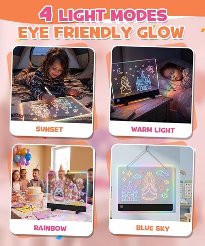 Rechargeable LED Drawing Board, 10" Glow Doodle Pad for Girl, 4 Modes Neon Light Up Drawing Tablet, with 7 Pens, 10 Tracing Sheets, Princess Art Craft Set, Ideal Gift for Girls 3 4 5 6 7 8 Year Old in Kuwait