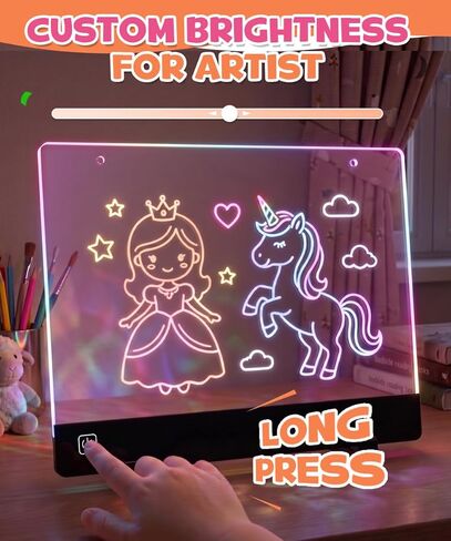 Rechargeable LED Drawing Board, 10" Glow Doodle Pad for Girl, 4 Modes Neon Light Up Drawing Tablet, with 7 Pens, 10 Tracing Sheets, Princess Art Craft Set, Ideal Gift for Girls 3 4 5 6 7 8 Year Old in Kuwait