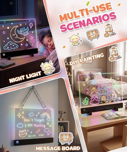 Rechargeable LED Drawing Board, 10" Glow Doodle Pad for Girl, 4 Modes Neon Light Up Drawing Tablet, with 7 Pens, 10 Tracing Sheets, Princess Art Craft Set, Ideal Gift for Girls 3 4 5 6 7 8 Year Old in Kuwait