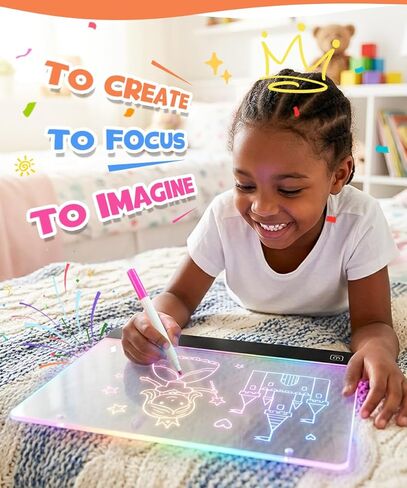 Rechargeable LED Drawing Board, 10" Glow Doodle Pad for Girl, 4 Modes Neon Light Up Drawing Tablet, with 7 Pens, 10 Tracing Sheets, Princess Art Craft Set, Ideal Gift for Girls 3 4 5 6 7 8 Year Old in Kuwait