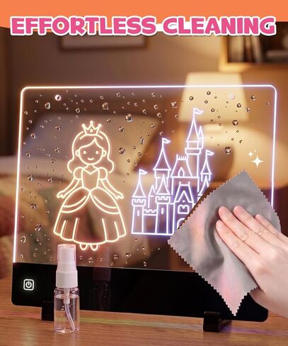 Rechargeable LED Drawing Board, 10" Glow Doodle Pad for Girl, 4 Modes Neon Light Up Drawing Tablet, with 7 Pens, 10 Tracing Sheets, Princess Art Craft Set, Ideal Gift for Girls 3 4 5 6 7 8 Year Old in Kuwait
