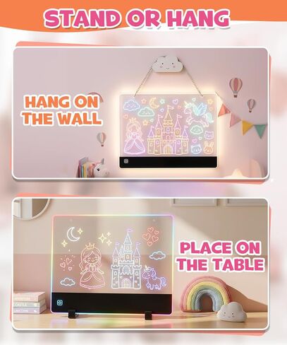 Rechargeable LED Drawing Board, 10" Glow Doodle Pad for Girl, 4 Modes Neon Light Up Drawing Tablet, with 7 Pens, 10 Tracing Sheets, Princess Art Craft Set, Ideal Gift for Girls 3 4 5 6 7 8 Year Old in Kuwait