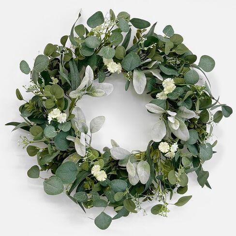 TOKCARE 22 Inch Eucalyptus Wreath with Hello Sign, Spring Summer Wreaths for Front Door Green Winter Wreaths for Front Door Windows,Porch,Fireplace,Indoors and Outdoor Home Decoration in Saudi Arabia