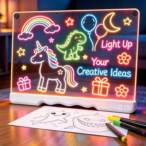 Lifnatty LED Light Up Drawing Board, 16 Inch Rechargeable Acrylic Writing Tablet with 7 Color Modes, Markers and Trace Book, Glowing Message Board for Drawing, Writing, Creative Display & Gifts in Kuwait