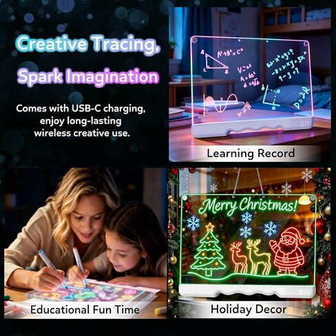 Lifnatty LED Light Up Drawing Board, 16 Inch Rechargeable Acrylic Writing Tablet with 7 Color Modes, Markers and Trace Book, Glowing Message Board for Drawing, Writing, Creative Display & Gifts in Kuwait
