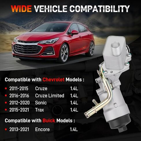 مجموعة مبيت فلتر مبرد زيت المحرك متوافقة مع Chevy Cruze Sonic Trax Buick Encore 1.4L 2011-2021، مع فلتر زيت، غطاء، وحشيات مجمعة مسبقًا، استبدال # 55566784 918-428 8817991400 55565388 in Kuwait