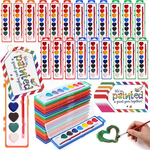 Poola Voidra 24 Pack End of The Year Gift for Student Watercolor Paint Sets 8 Heart Shape Washable Water Color Paints with Card and Rope for Graduation Party Exchange Gift Classroom Awards in Kuwait
