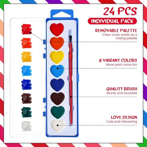 Poola Voidra 24 Pack End of The Year Gift for Student Watercolor Paint Sets 8 Heart Shape Washable Water Color Paints with Card and Rope for Graduation Party Exchange Gift Classroom Awards in Kuwait