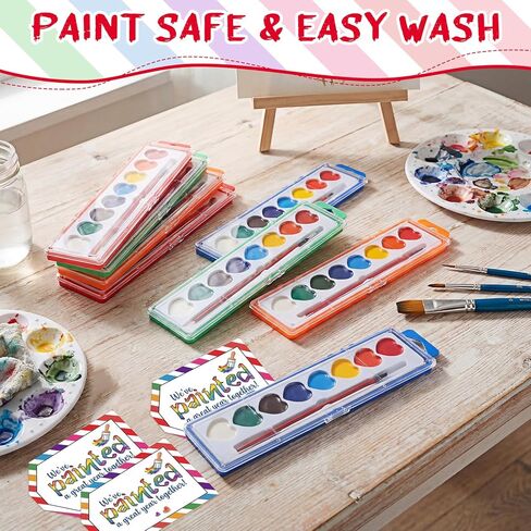 Poola Voidra 24 Pack End of The Year Gift for Student Watercolor Paint Sets 8 Heart Shape Washable Water Color Paints with Card and Rope for Graduation Party Exchange Gift Classroom Awards in Kuwait