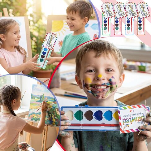 Poola Voidra 24 Pack End of The Year Gift for Student Watercolor Paint Sets 8 Heart Shape Washable Water Color Paints with Card and Rope for Graduation Party Exchange Gift Classroom Awards in Kuwait