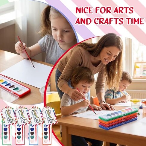 Poola Voidra 24 Pack End of The Year Gift for Student Watercolor Paint Sets 8 Heart Shape Washable Water Color Paints with Card and Rope for Graduation Party Exchange Gift Classroom Awards in Kuwait
