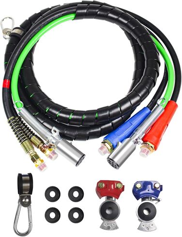 12ft 3 in 1 ABS & Power Air Line Hose Kit, Wrap 7 Way Electric Cable Rubber Air Lines for Tractor Trailer Semi Truck in Kuwait