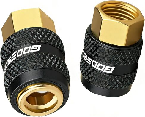 GODESON قفل ظرف الهواء، 1/4 بوصة FNPT فوهة نفخ الإطارات للسيارات والدراجات، تصميم قفل الهواء ظرف توصيل سريع يعمل مع ضواغط الهواء، جميع المعادن، 2 فك، لا تسرب، أسود، تدفق مغلق (عبوة من 2) in Kuwait