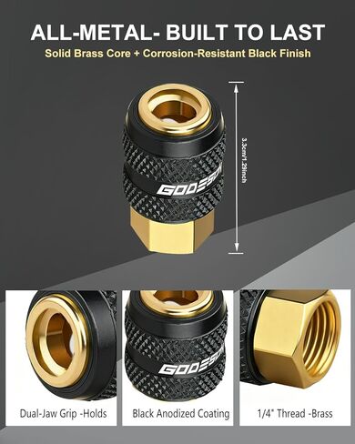 GODESON قفل ظرف الهواء، 1/4 بوصة FNPT فوهة نفخ الإطارات للسيارات والدراجات، تصميم قفل الهواء ظرف توصيل سريع يعمل مع ضواغط الهواء، جميع المعادن، 2 فك، لا تسرب، أسود، تدفق مغلق (عبوة من 2) in Kuwait