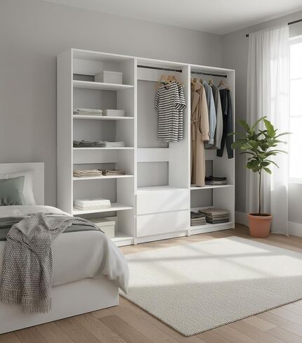 White Freestanding Walk in Wood Closet System HN489 in Kuwait