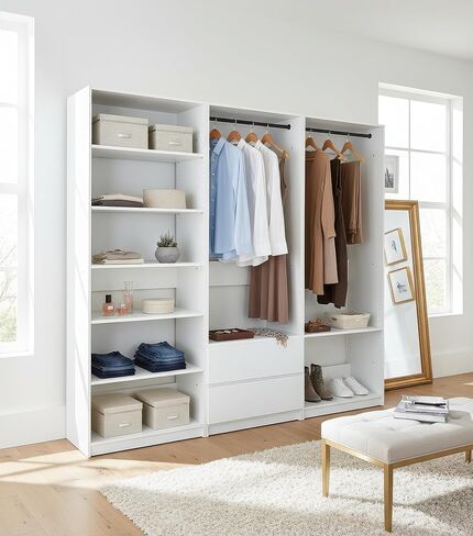 White Freestanding Walk in Wood Closet System HN489 in Kuwait