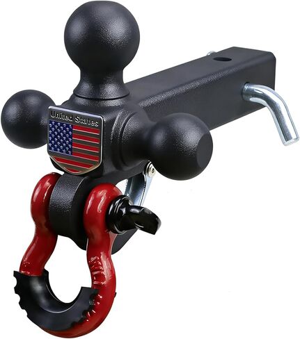 Trailer Hitch Tri-Ball Mount with Hook & D-Ring Tow Shackle, Fits 2-Inch Receiver, Includes 1-7/8", 2" and 2-5/16" Hitch Ball, Matte Black, Use for Trucks, SUVs, RVs(Black Balls) in Kuwait