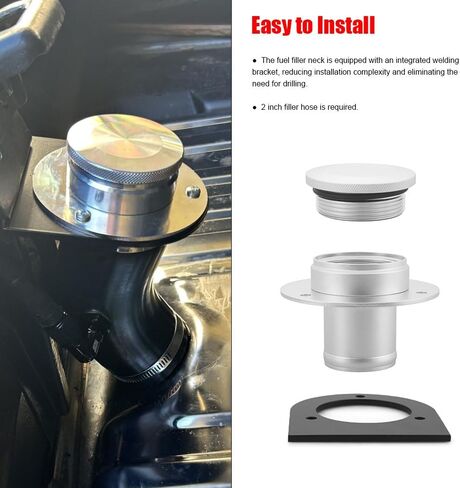 2-inch Billet Aluminum Remote Fuel Tank Filler Neck, Gas Cap, Weld-On Steel Bracket - Straight Neck for 2.00 Inch Filler Hose - Fuel Cell Accessory 17-2530 in Kuwait