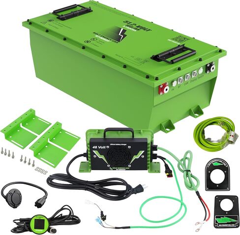 بطارية ليثيوم LiFePO4 بقدرة 48 فولت متوافقة مع عربة الجولف Evolution D5 Ranger وMaverick 4-Pass | مع شاحن 18 أمبير ومجموعة الملحقات | بطارية 105AH 51.2V مسخنة، 250A BMS، 5.376kWh in Kuwait