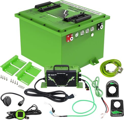 بطارية ليثيوم LiFePO4 بقدرة 48 فولت متوافقة مع عربة الجولف Yamaha G29/Drive وDrive2 | مع شاحن 18 أمبير ومجموعة ملحقات احترافية | بطارية ليثيوم 105AH 51.2V مسخنة، 250A BMS، 5.376kWh in Kuwait