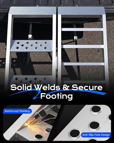 81" Aluminum Motorcycle Loading Ramp with Walking Steps, 32.5" Wide Heavy Duty Folding Ramp for Trucks & Trailers, 900 lbs Bike Capacity & 400 lbs Person Support, Portable Loading Equipment in Kuwait