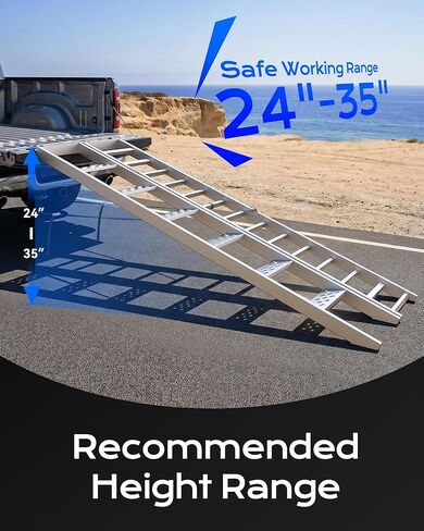 81" Aluminum Motorcycle Loading Ramp with Walking Steps, 32.5" Wide Heavy Duty Folding Ramp for Trucks & Trailers, 900 lbs Bike Capacity & 400 lbs Person Support, Portable Loading Equipment in Kuwait