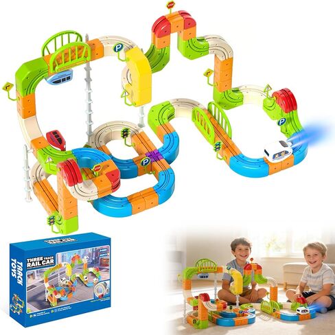 Electric Train Set for Kids Ages 3-8, 208Pcs 3D Flexible Race Track Toy, Gravity-Defying 360° Loop Building Set, STEM DIY Railroad Learning Toy Gift for Toddlers Boys Girls in Saudi Arabia