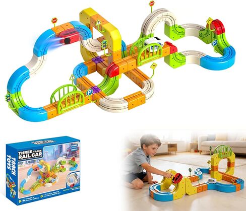 Electric Train Set for Kids Ages 3-8, 208Pcs 3D Flexible Race Track Toy, Gravity-Defying 360° Loop Building Set, STEM DIY Railroad Learning Toy Gift for Toddlers Boys Girls in Saudi Arabia