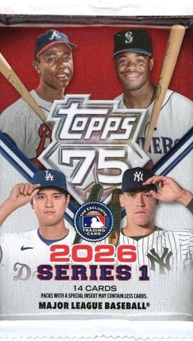 2026 Tpps Series 1 Baseball Exclusive Factory Sealed MEGA Foil Pack with (14) Mint Cards! Celebrate Tpps 75th Anniversary! Look for Autos,Relics,Parallels,Inserts,Rookies & Much More! in Kuwait