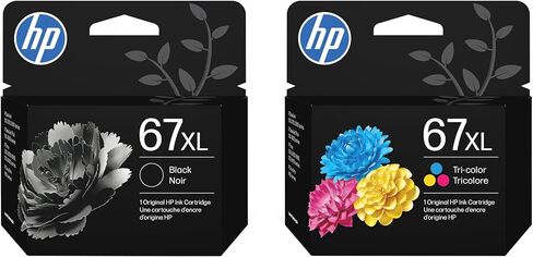 خرطوشة حبر HP 67XL سوداء و67XL ثلاثية الألوان عالية الإنتاجية عبوتين للطابعات | يعمل مع سلسلة DeskJet 1255 و2700 و4100 وEnvy 6000 و6400 | قد تختلف التعبئة والتغليف in Kuwait