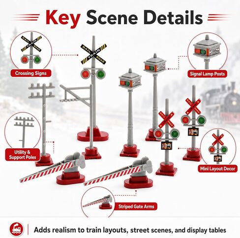8 Pieces Miniature Traffic Signal Model Train Accessories Railroad Crossing Signs DIY Micro Landscape Light for Table Decoration in Kuwait