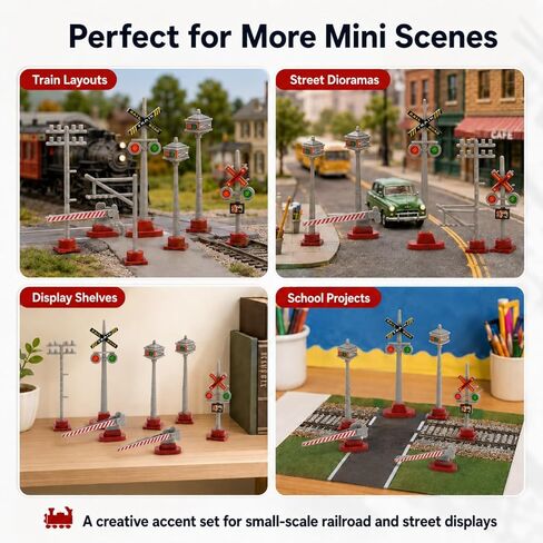 8 Pieces Miniature Traffic Signal Model Train Accessories Railroad Crossing Signs DIY Micro Landscape Light for Table Decoration in Kuwait