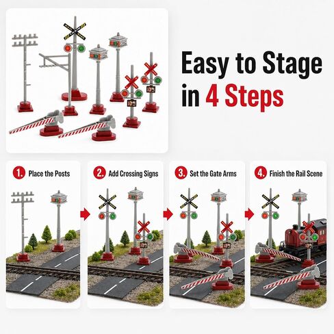 8 Pieces Miniature Traffic Signal Model Train Accessories Railroad Crossing Signs DIY Micro Landscape Light for Table Decoration in Kuwait