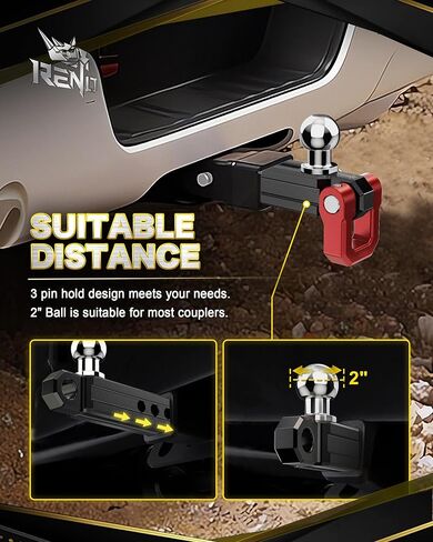 RENO Trailer Hitch, Aluminum Tow Hitch Compatible with 2 inch Receiver Hitch with 2" Ball Mount Fits 3/4" D-Ring Shackle or Soft Shackle - 6,000 LBS GTW (1 Pack, Red) in Kuwait