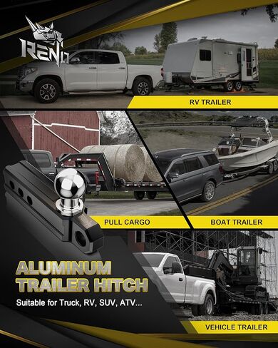 RENO Trailer Hitch, Aluminum Tow Hitch Compatible with 2 inch Receiver Hitch with 2" Ball Mount Fits 3/4" D-Ring Shackle or Soft Shackle - 6,000 LBS GTW (1 Pack, Red) in Kuwait