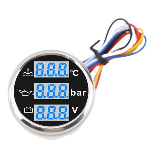 Keenso Boat Triple Gage Set, ABS Multifunction Gauge with 52mm Blue Display, Water Temp Oil Pressure Voltmeter, IP67 32 to 248°F 0 to 10Bar for Car RV Truck Yacht Marine (White Dial Silver Cover) in Saudi Arabia