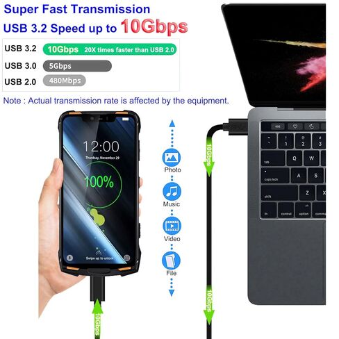 كابل USB C سريع 1 متر من النوع C لهاتف Blackview BL6000 Pro BV5100 BV5900 BV6300 BV6600 BV6800 Pro، BV6900 BV9500 Plus BV9600 BV9600E BV9700 BV9800 BV9900E BV9990E BV9990E 00 pro t هاتف محمول غير قابل للكسر in Saudi Arabia