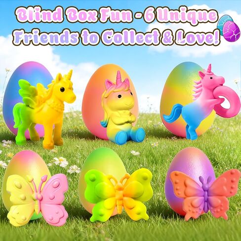 MOMUSE Hatching Unicorn Eggs for Kids 6PCS, Rainbow Surprise Eggs with Mini Unicorns & Butterflies & Reusable Charm Pouches, Blind Box Craft Kits for Kids 3-5, Birthday Gift for Girls Boys 3 4 5 6 7 8 in Kuwait